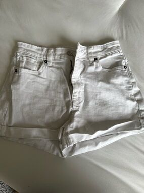 American Eagle Outfitters White Denim Roll-Cuff Shorts